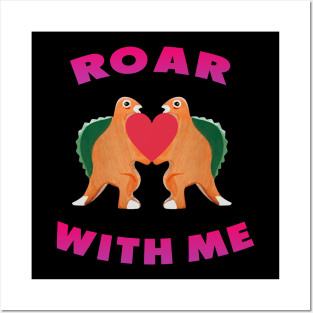 Cute Dinosaur Backtoschool Quote Roar with me Heart Shape Pink Posters and Art